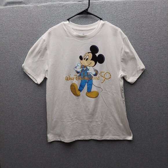 Disney Mickey Mouse 50th Anniversary T-Shirt L White Short Sleeve Cotton - Picture 1 of 3